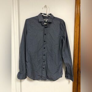 Express Men's Blue Long Sleeve Polo Shirt Size M-Extra Slim Color Blue and White